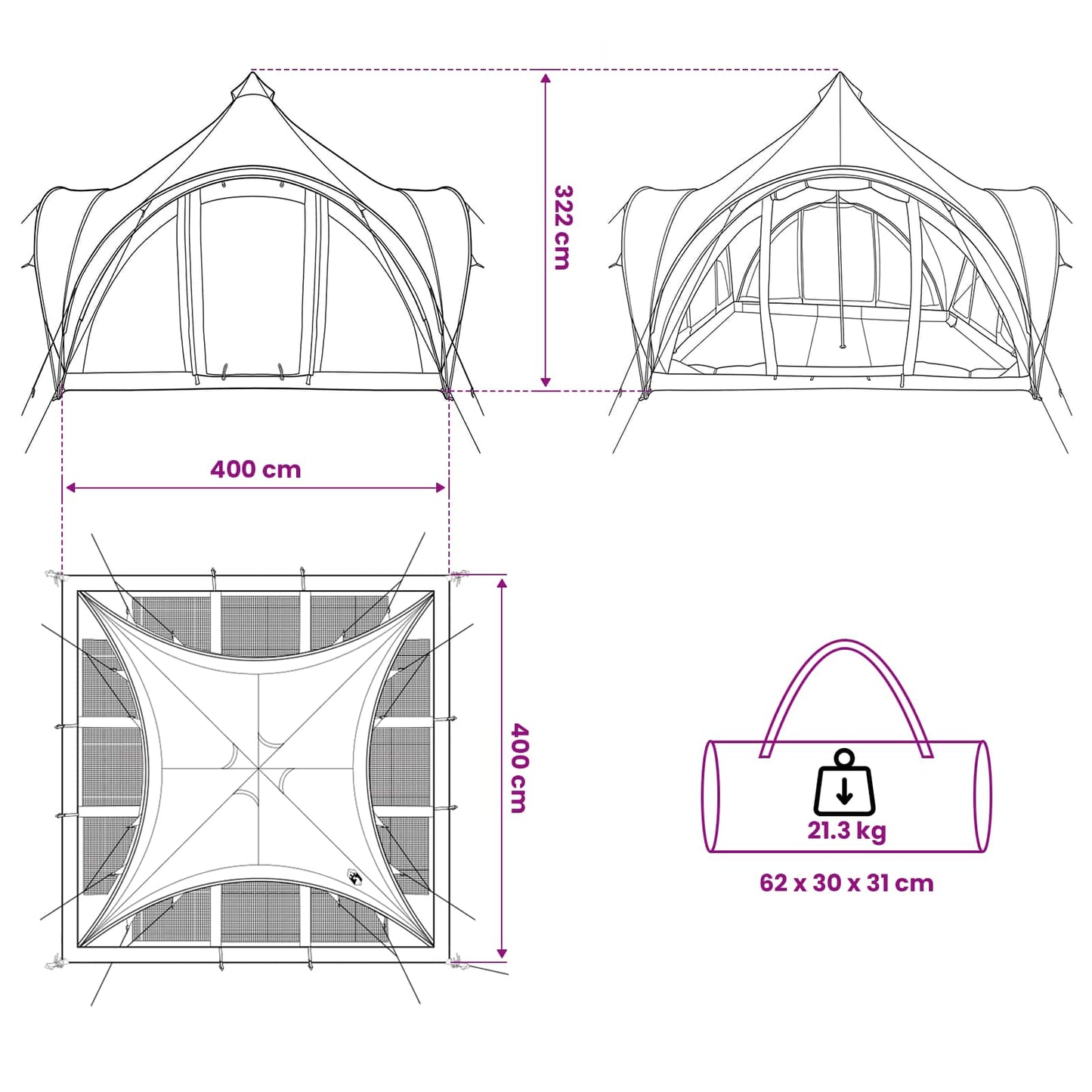 vidaXL Tipi Tent with Roof Army green 6-Person Polyester and Steel