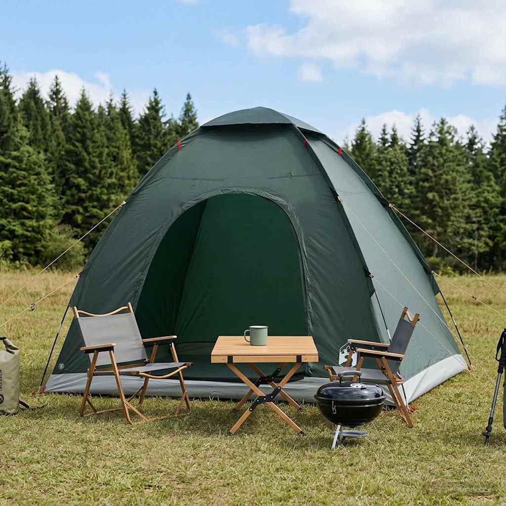 vidaXL Camping Tent 2-Person Army Green 185T Polyester with PU coating - 190 x 140 x 105 cm