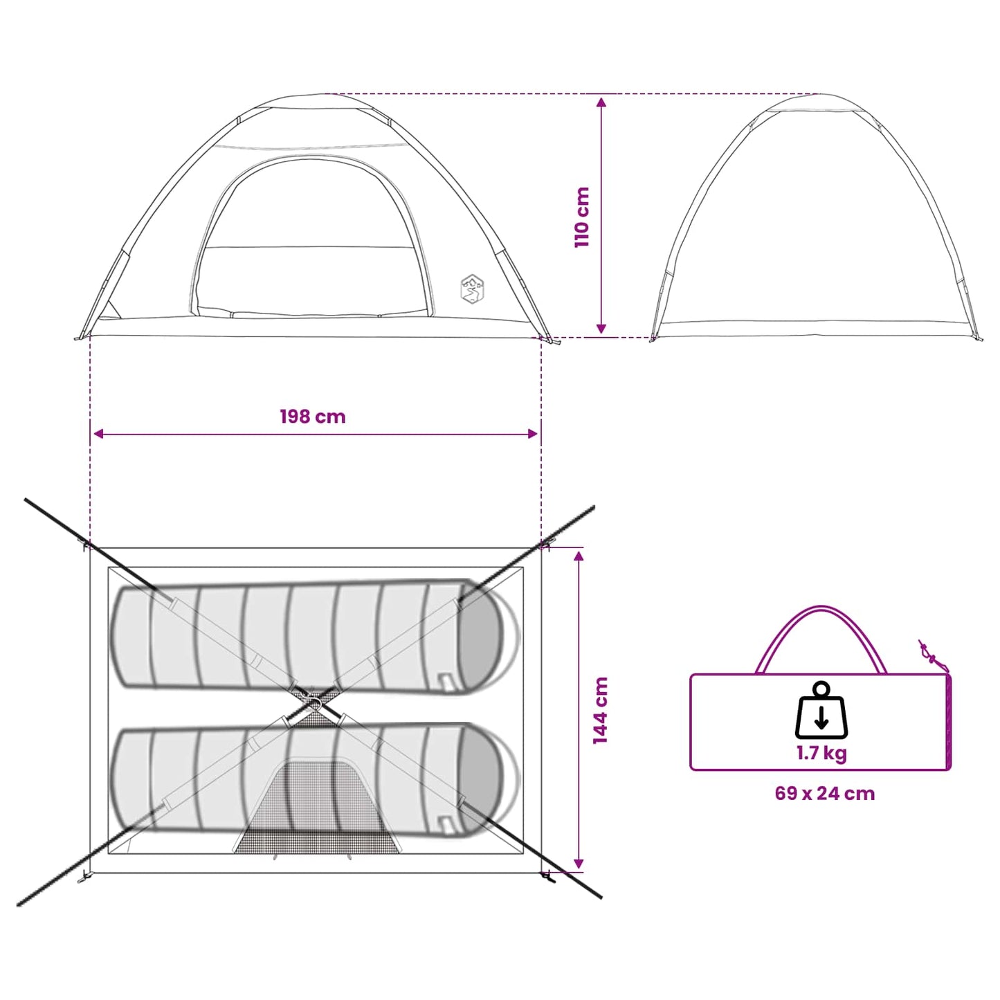 vidaXL Camping Tent 2-Person White Blackout