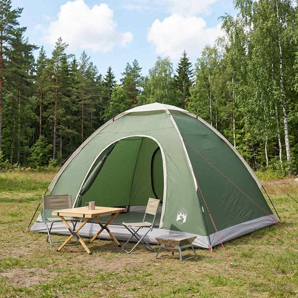vidaXL Camping Tent 4-Person Green 185T Polyester with PU coating - 275 x 215 x 125 cm