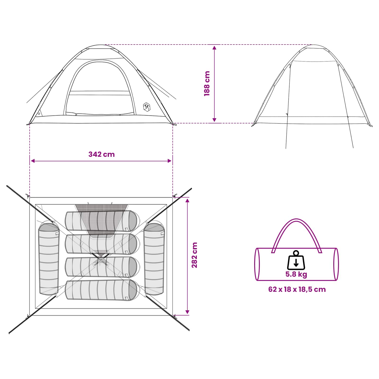 vidaXL Camping Tent 6-Person Grey and Orange - 335 x 275 x 180 cm