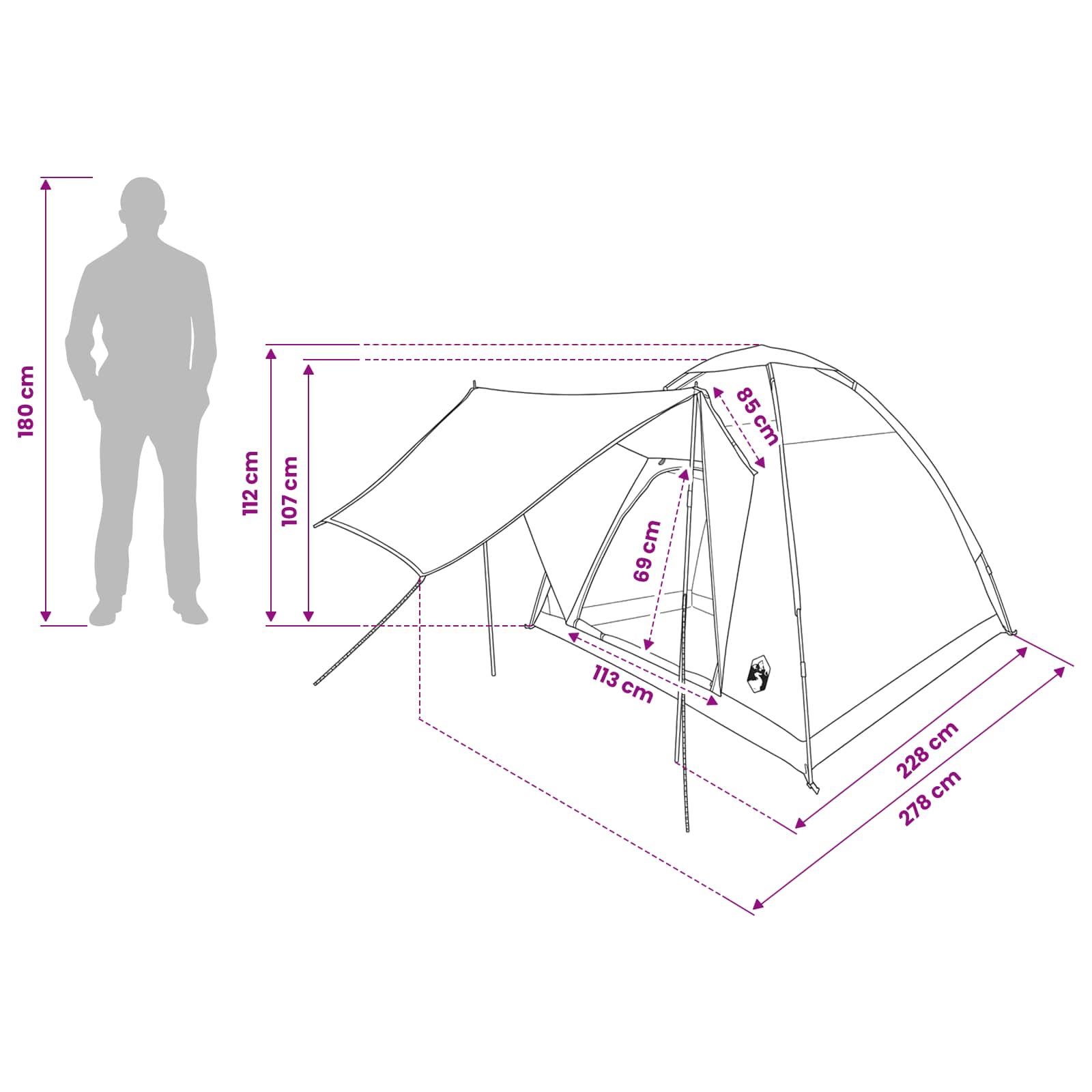 vidaXL Camping Tent 2-Person Blue Polyester and Steel