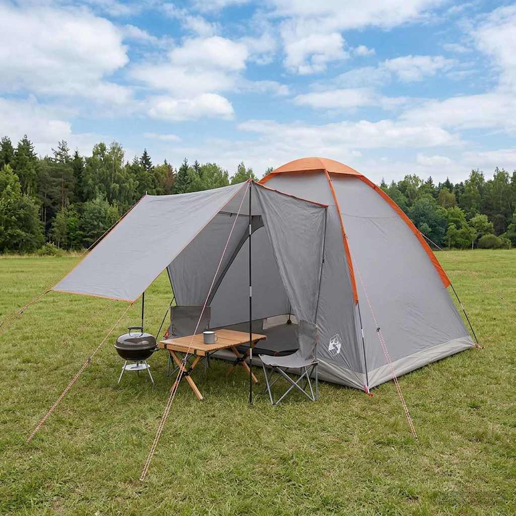 vidaXL Camping Tent 2-Person Grey and Orange Polyester and Steel