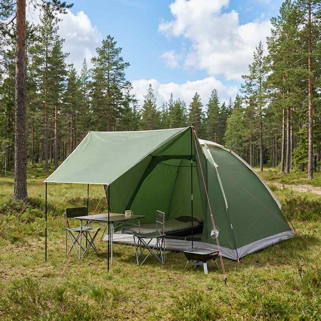 vidaXL Camping Tent 4-Person Green Polyester and Steel