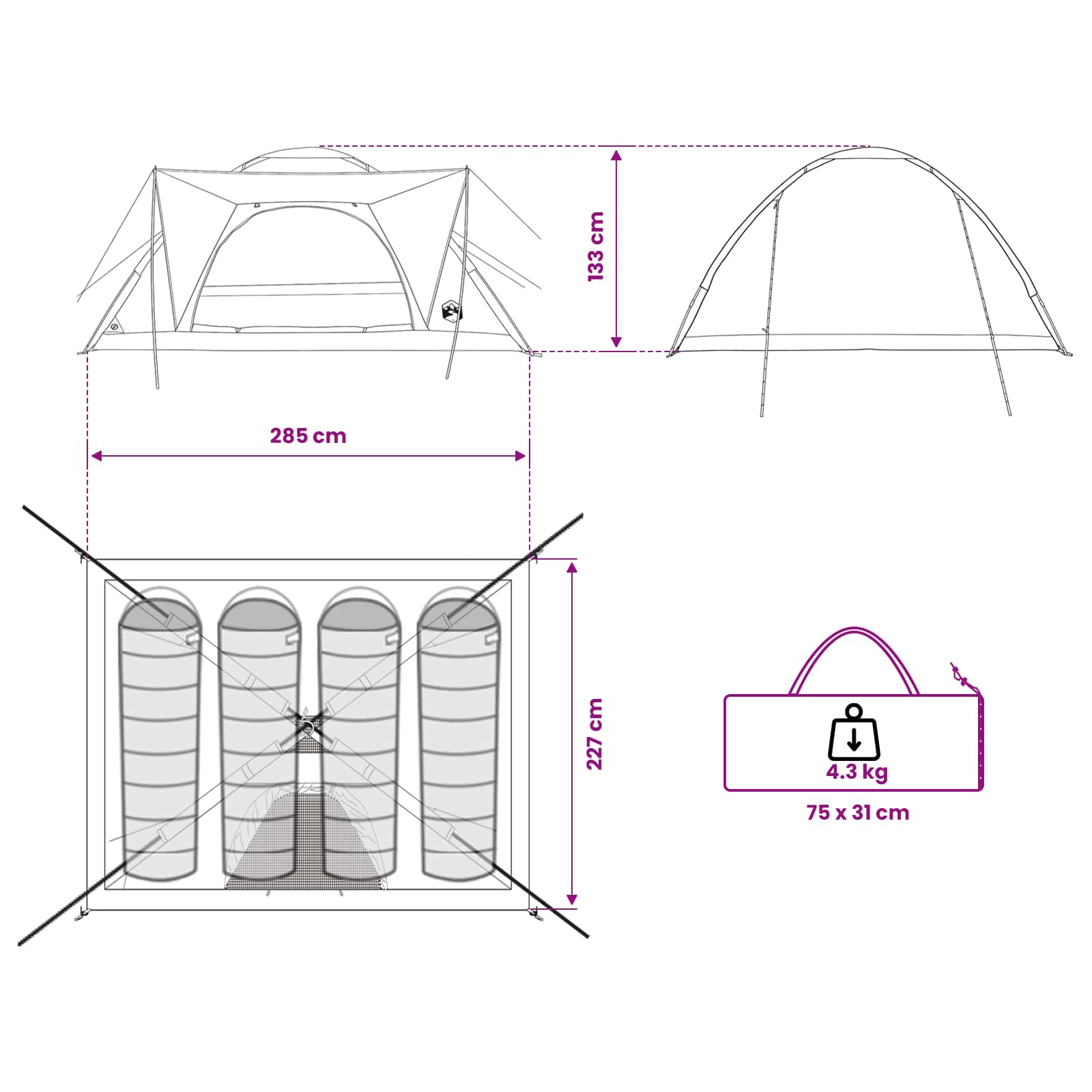 vidaXL Camping Tent 4-Person Green Polyester and Steel