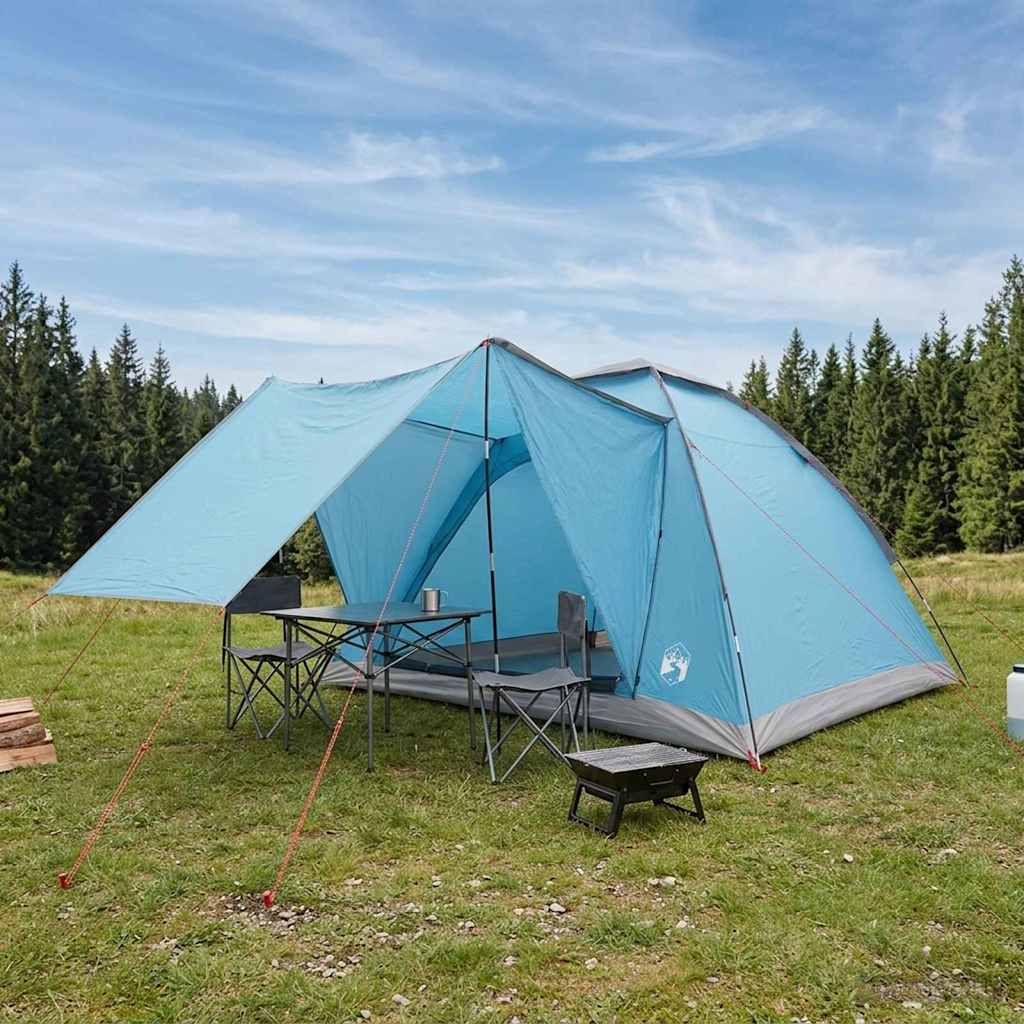 vidaXL Camping Tent 4-Person Blue Polyester and Steel