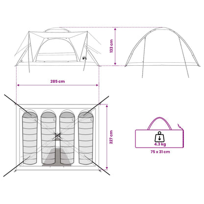 vidaXL Camping Tent 4-Person Blue Polyester and Steel