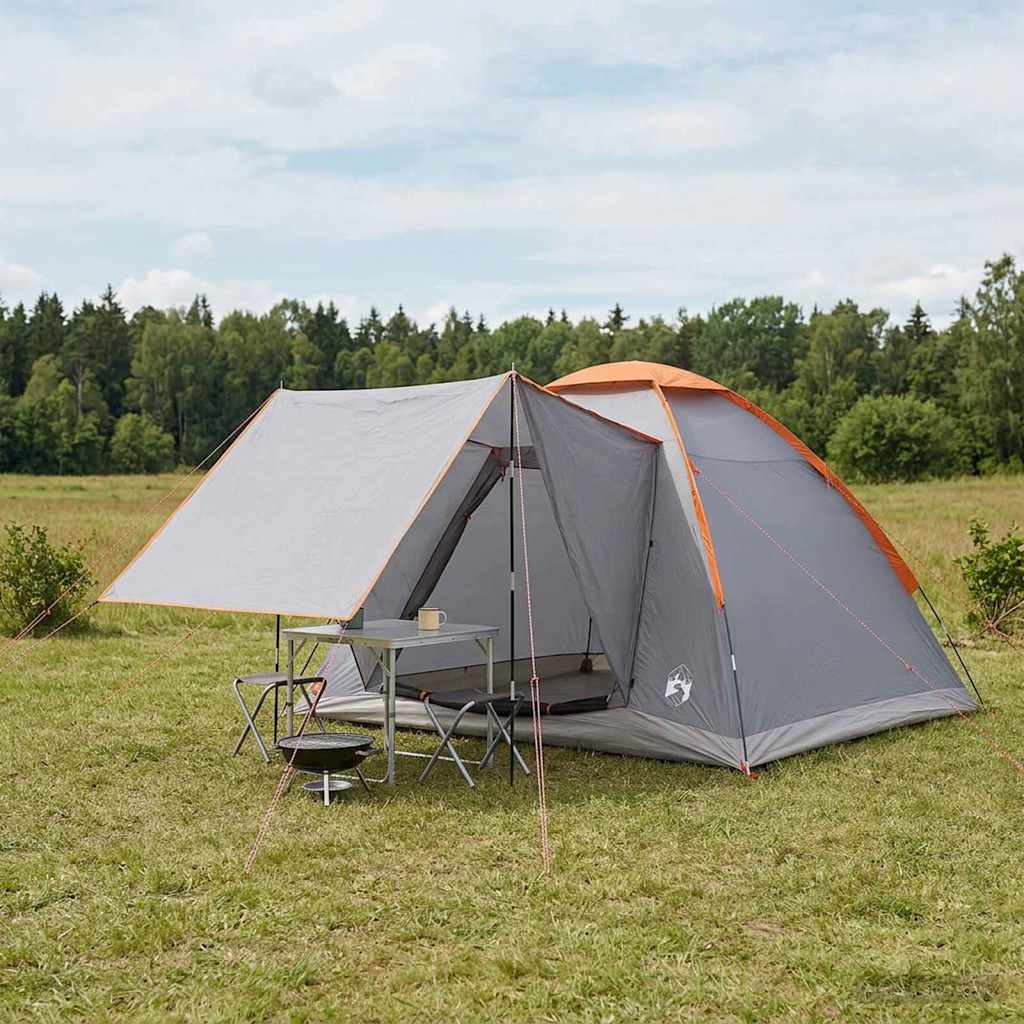 vidaXL Camping Tent 4-Person Grey and Orange Polyester and Steel