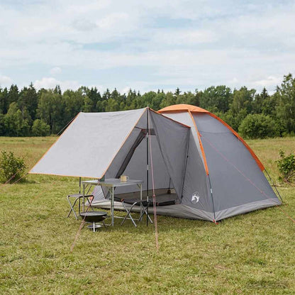 vidaXL Camping Tent 4-Person Grey and Orange Polyester and Steel