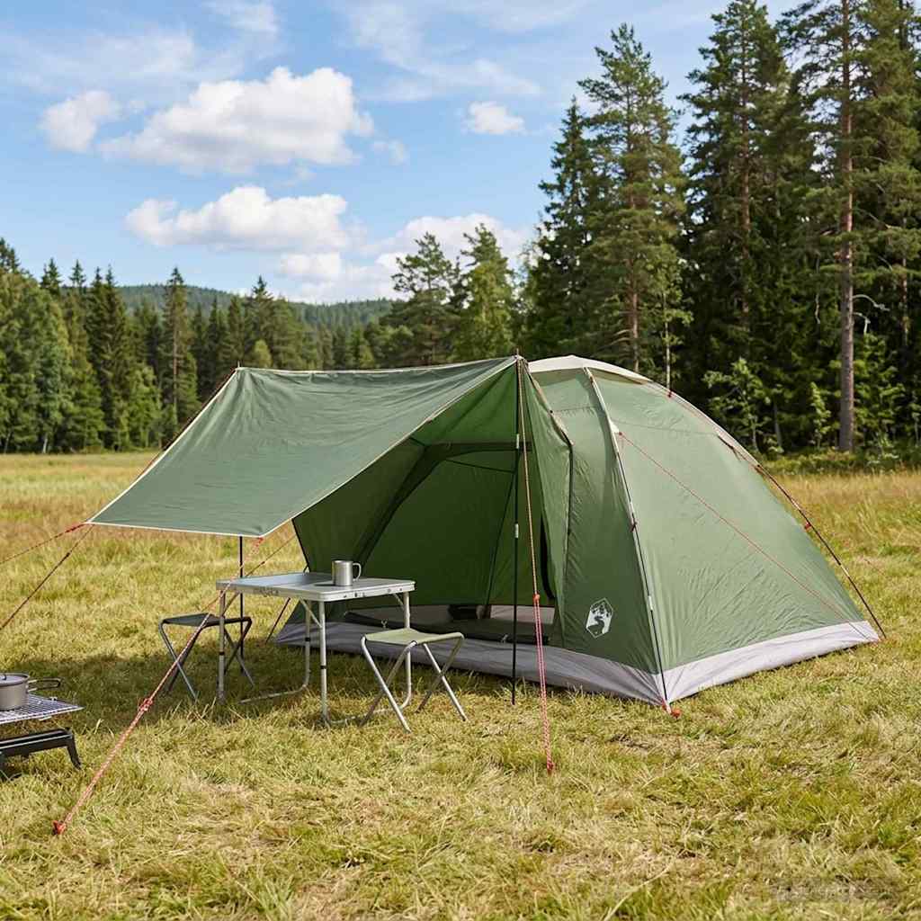 vidaXL Camping Tent 6-Person Green Polyester and Steel