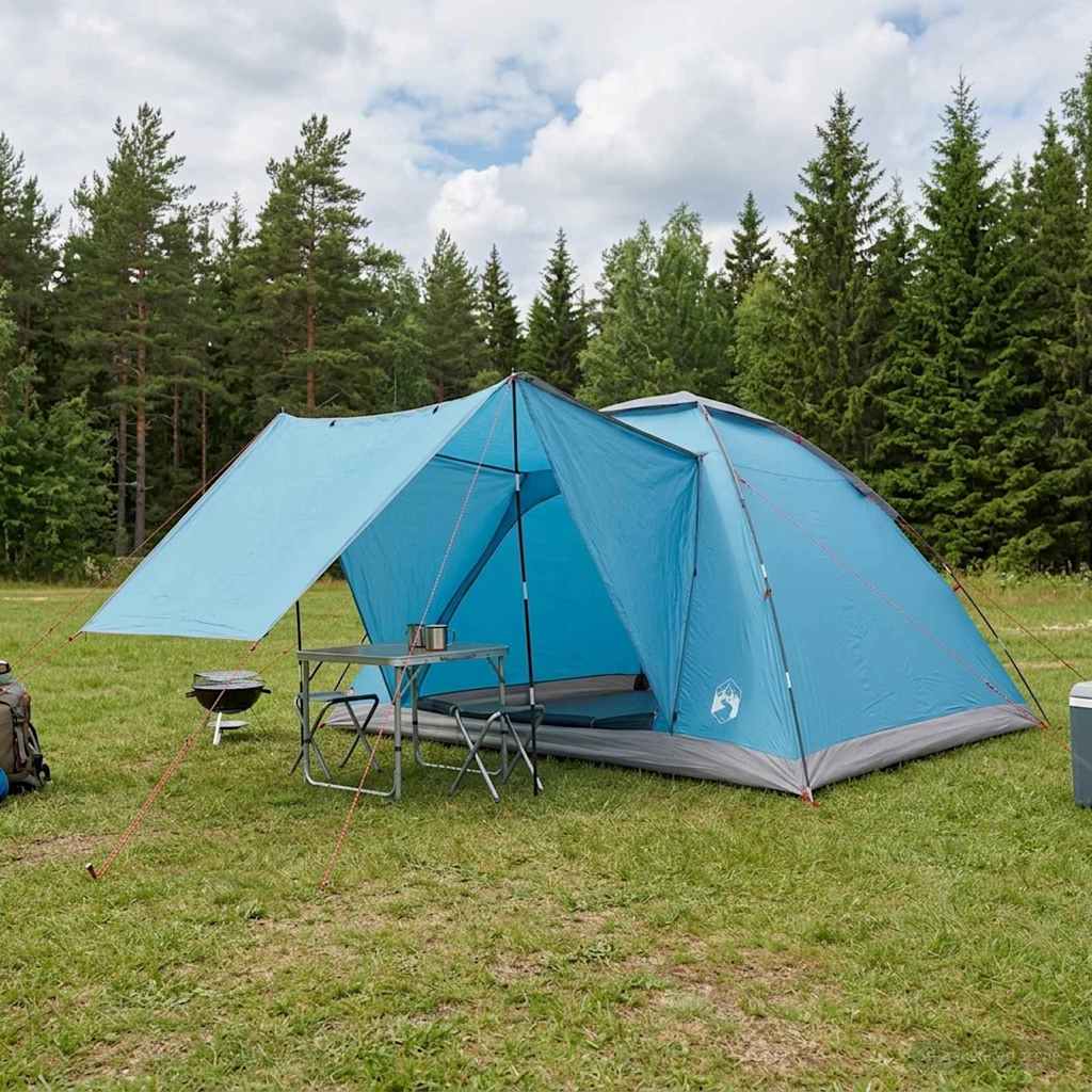 vidaXL Camping Tent 6-Person Blue Polyester and Steel