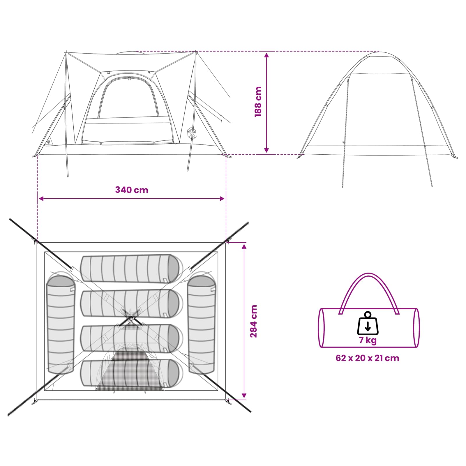 vidaXL Camping Tent 6-Person Blue Polyester and Steel
