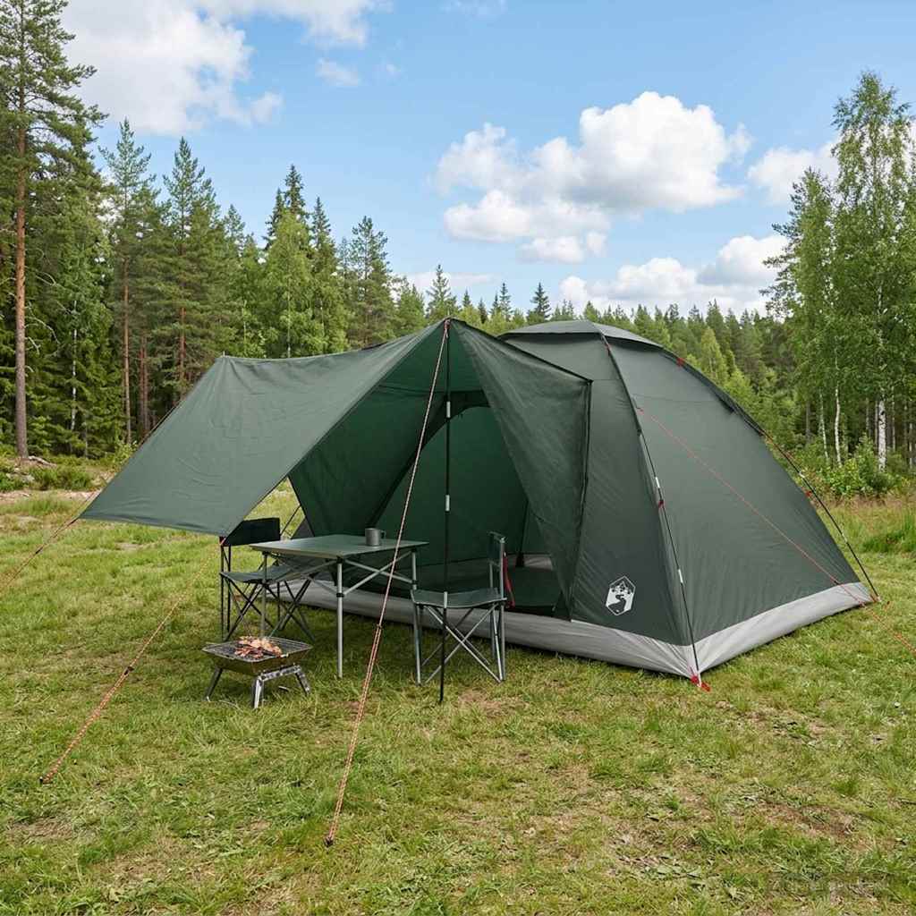vidaXL Camping Tent 6-Person Army Green Polyester and Steel - 335 x 275 x 180 cm