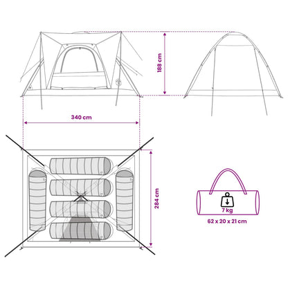vidaXL Camping Tent 6-Person Army Green Polyester and Steel - 335 x 275 x 180 cm