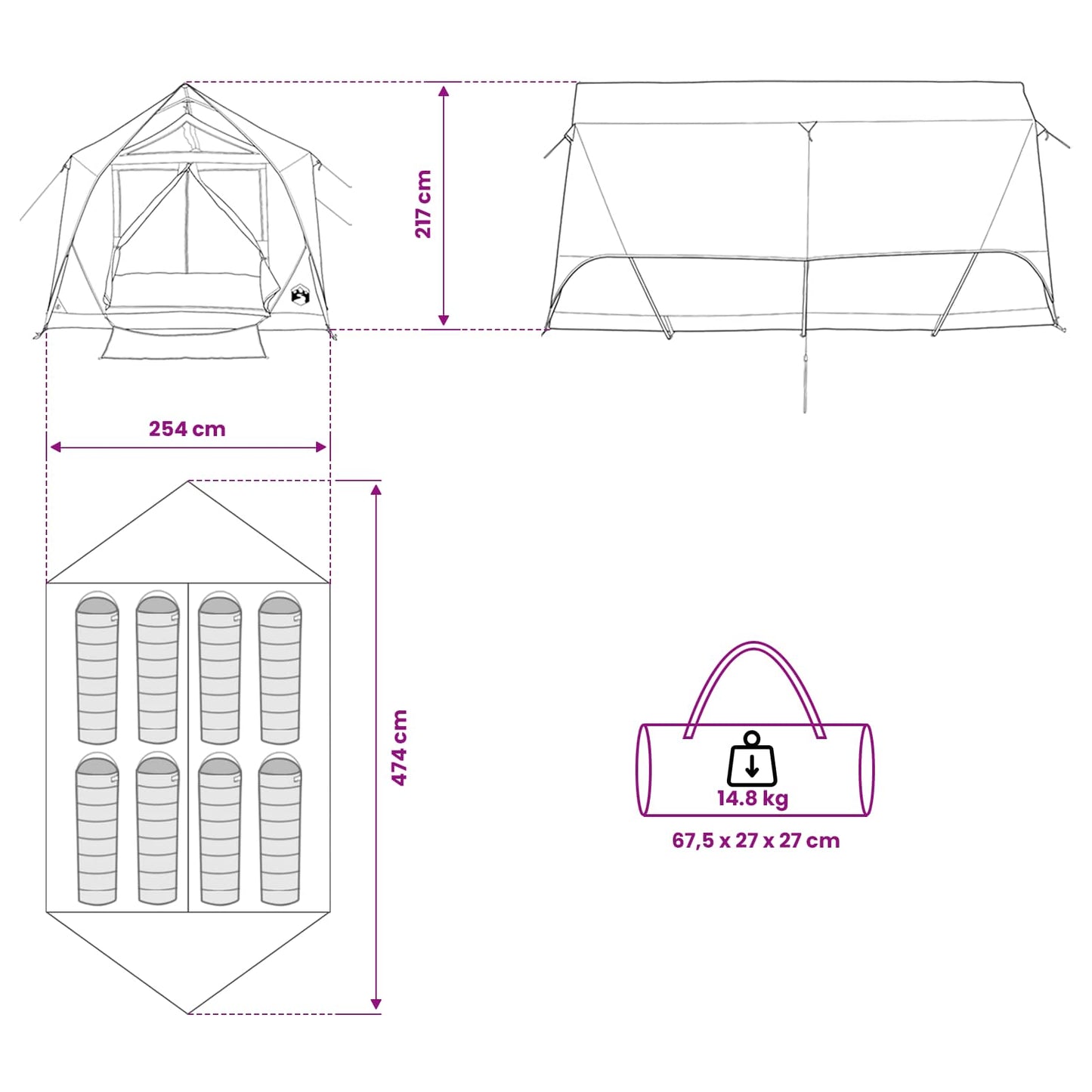 vidaXL Tunnel Tent with Roof Army green 8-Person Polyester and Steel