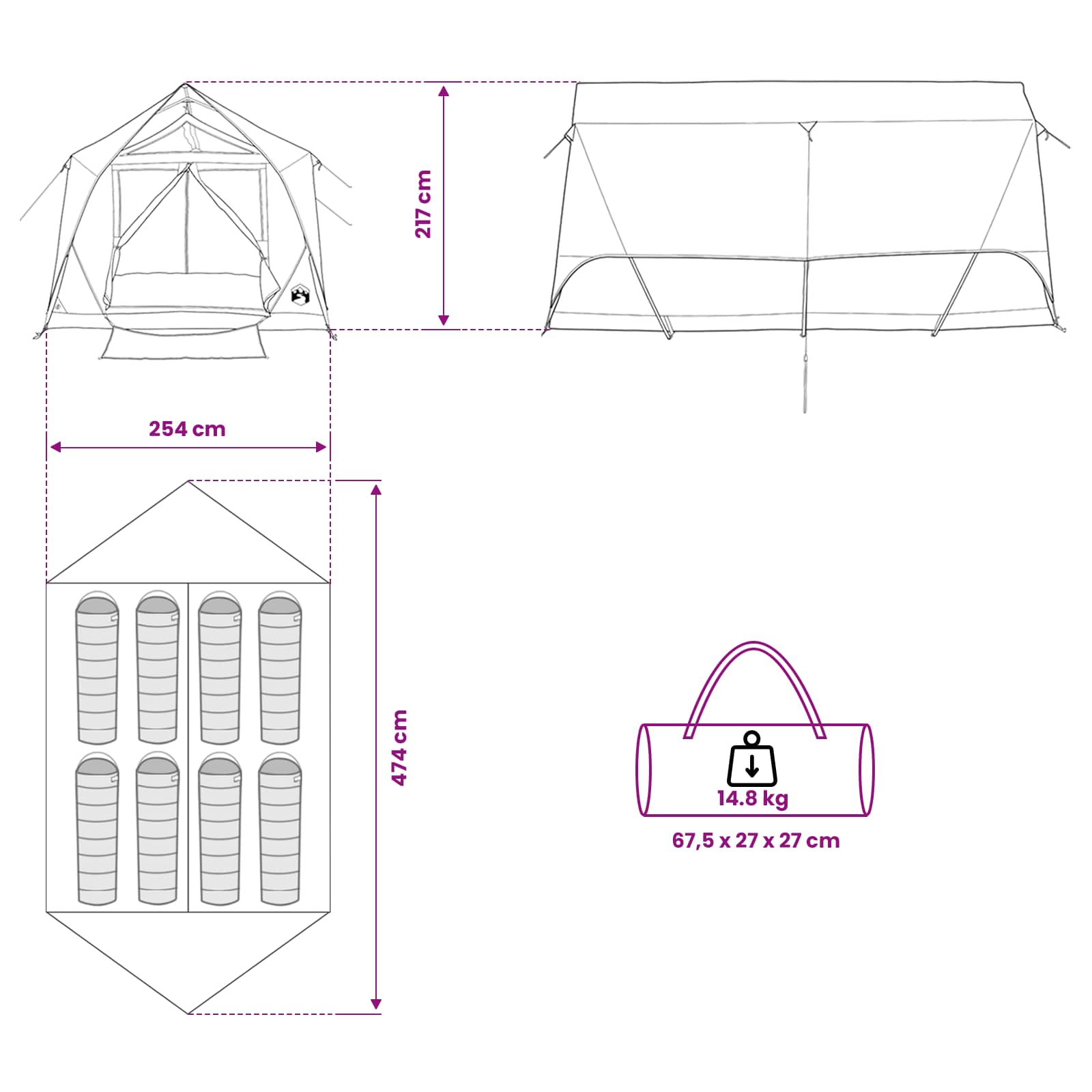 vidaXL Tunnel Tent with Roof Army green 8-Person Polyester and Steel
