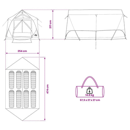 vidaXL Tunnel Tent with Roof Army green 8-Person Polyester and Steel