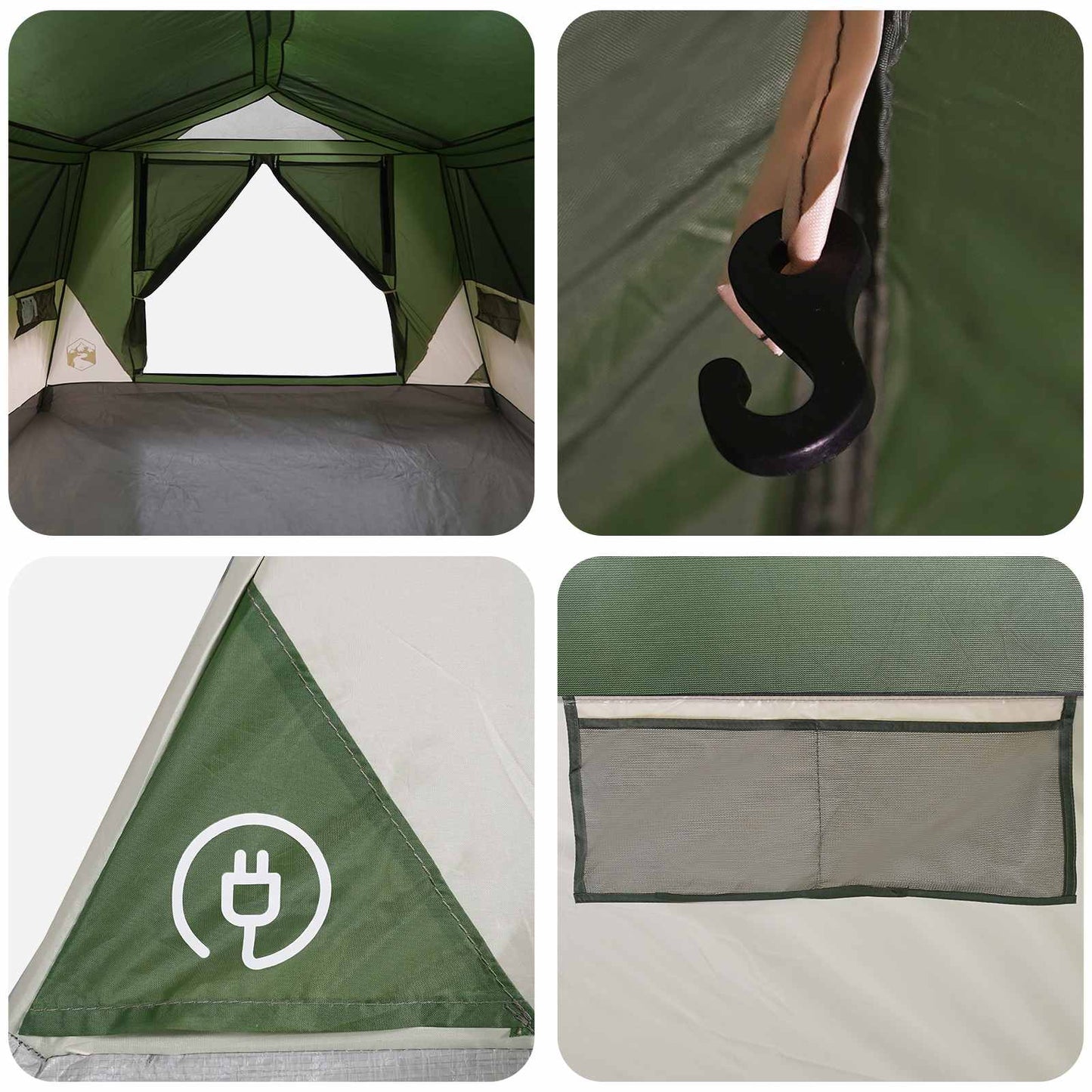 vidaXL Tunnel Tent with Roof Green 10-Person Polyester and Steel
