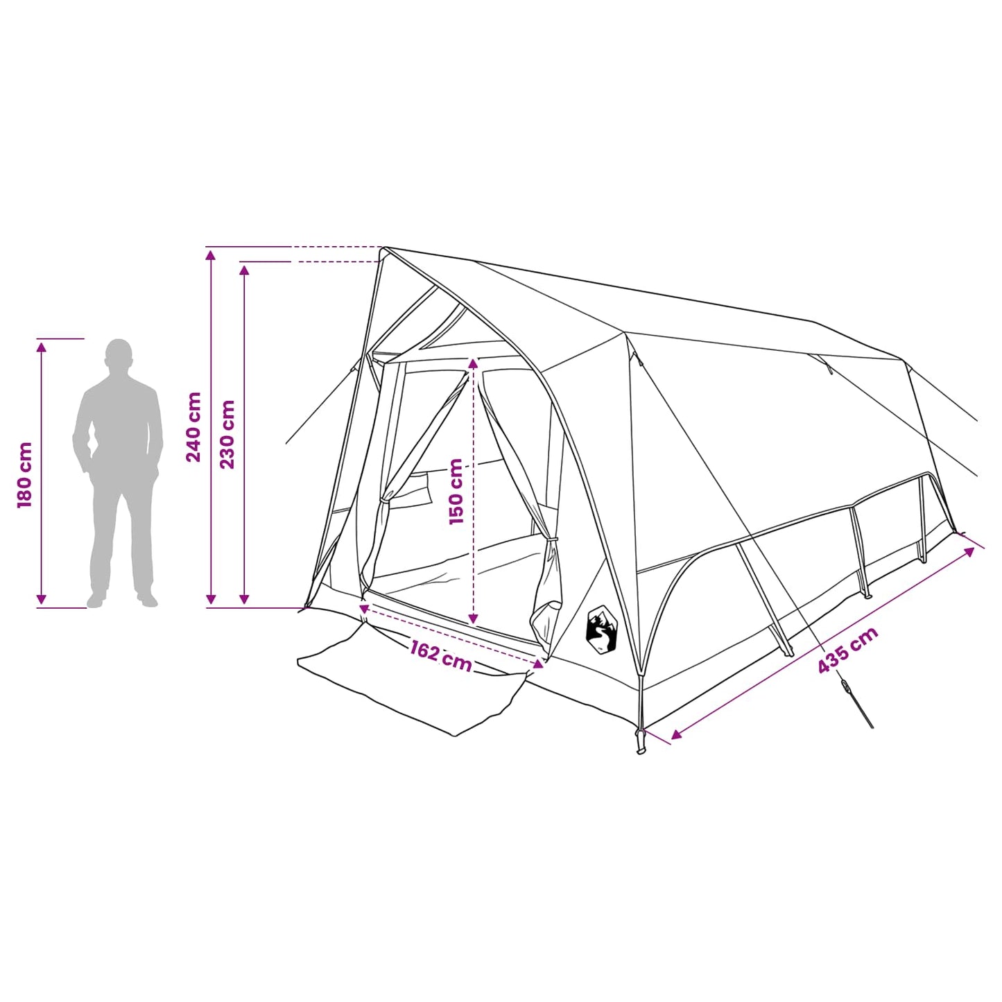 vidaXL Tunnel Tent with Roof Green 10-Person Polyester and Steel