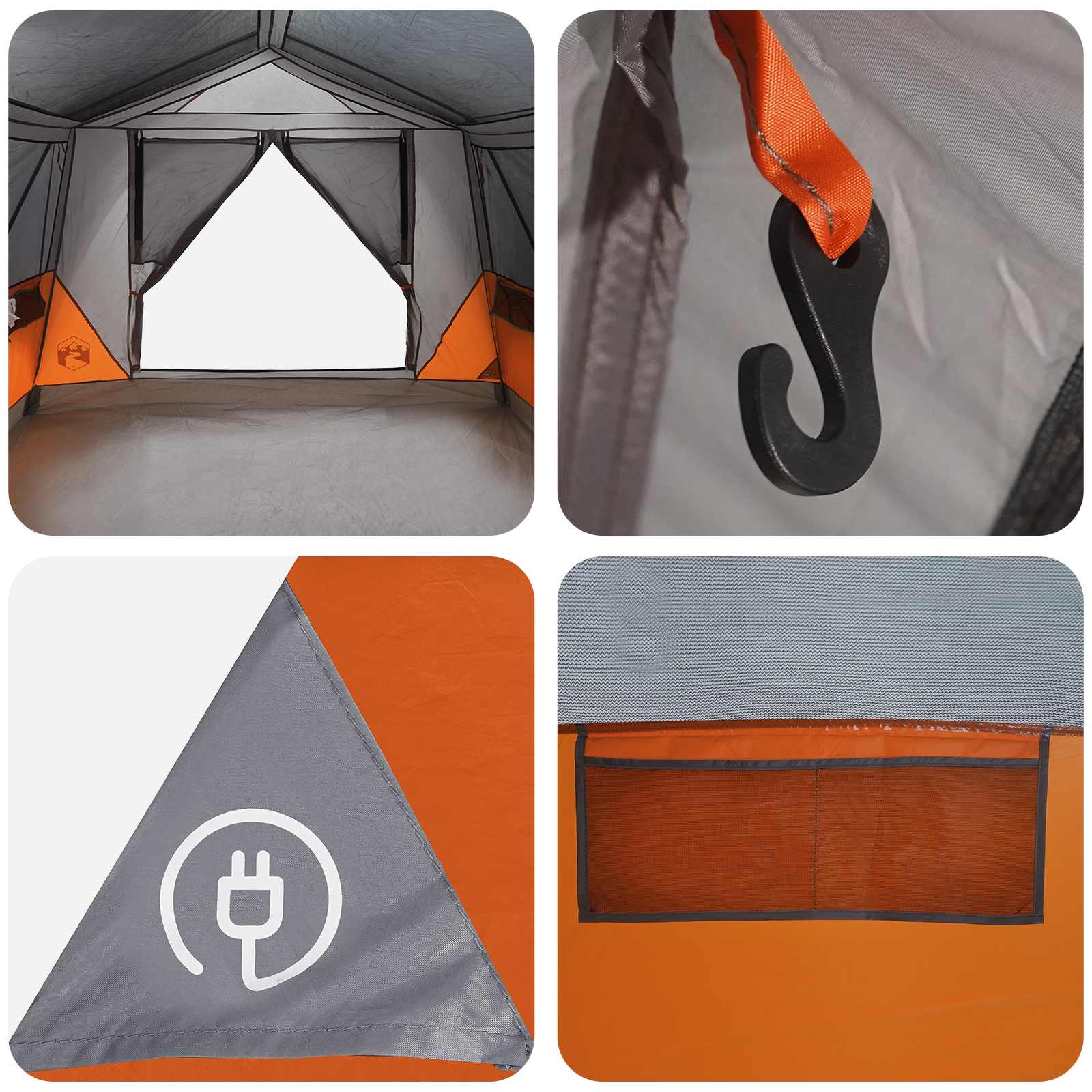 vidaXL Tunnel Tent Grey and Orange 10-Person Polyester and Steel
