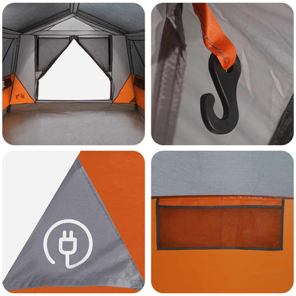 vidaXL Tunnel Tent Grey and Orange 10-Person Polyester and Steel