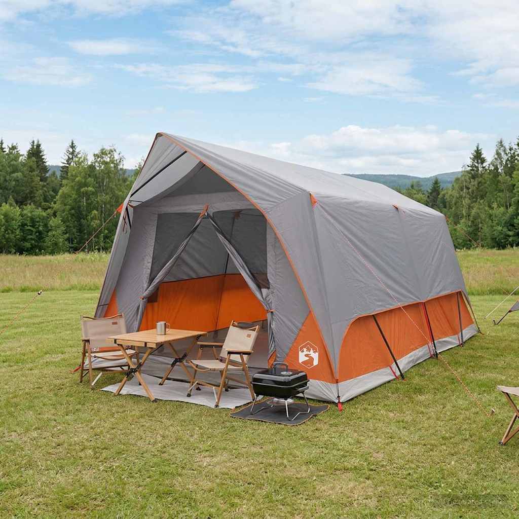 vidaXL Tunnel Tent Grey and Orange 10-Person Polyester and Steel