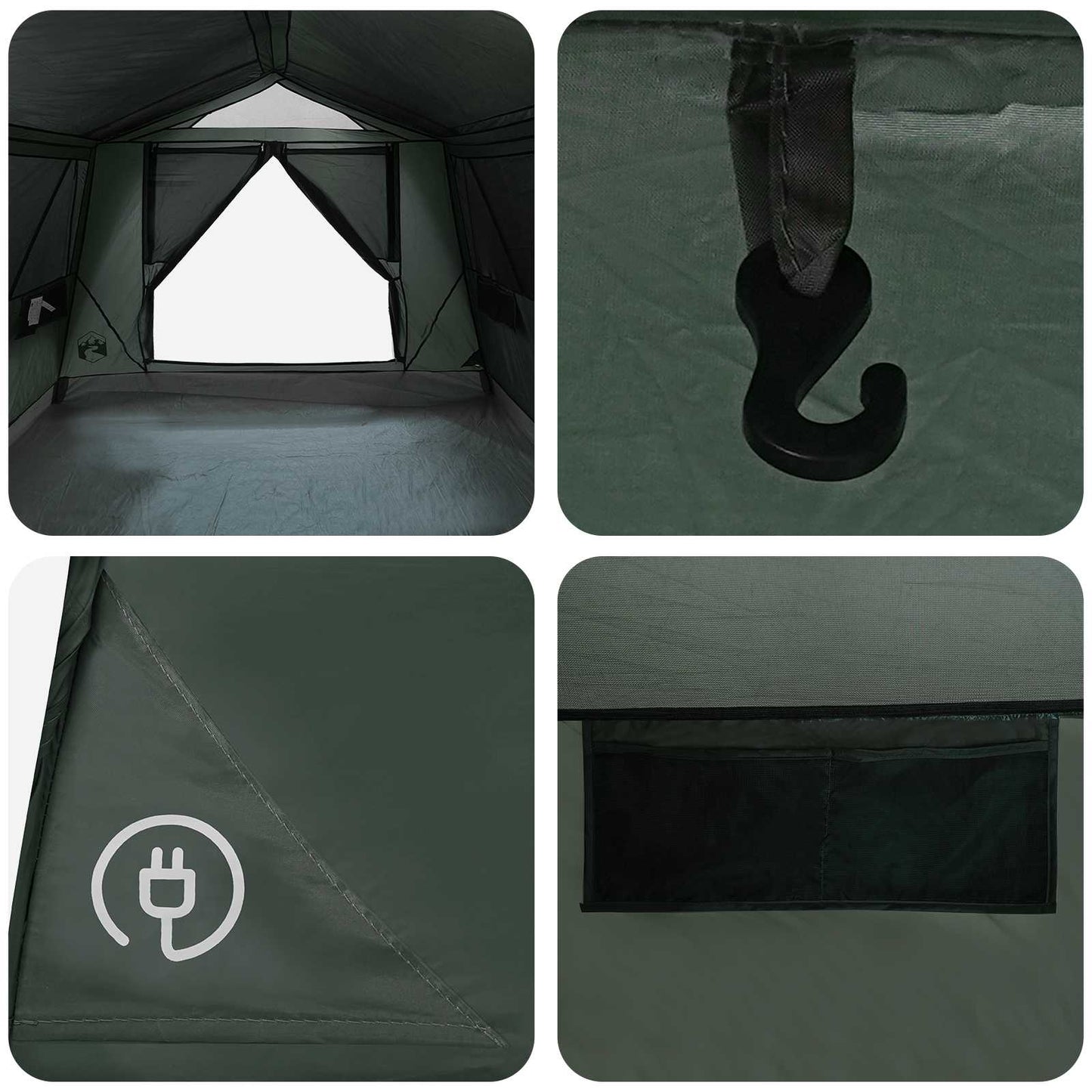 vidaXL Tunnel Tent with Roof Army green 10-Person Polyester and Steel