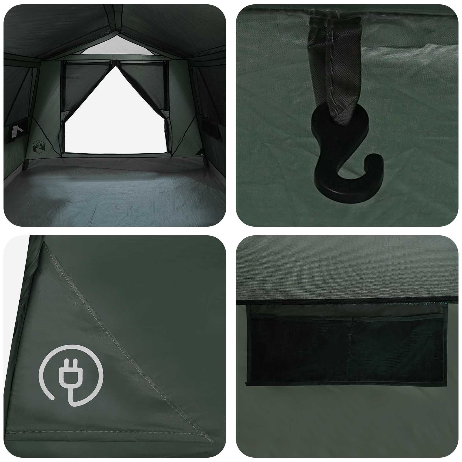 vidaXL Tunnel Tent with Roof Army green 10-Person Polyester and Steel