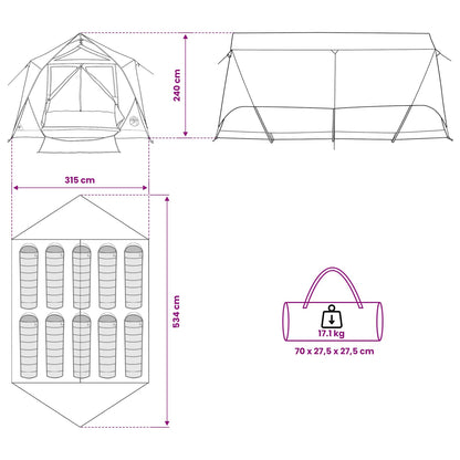 vidaXL Tunnel Tent with Roof Army green 10-Person Polyester and Steel