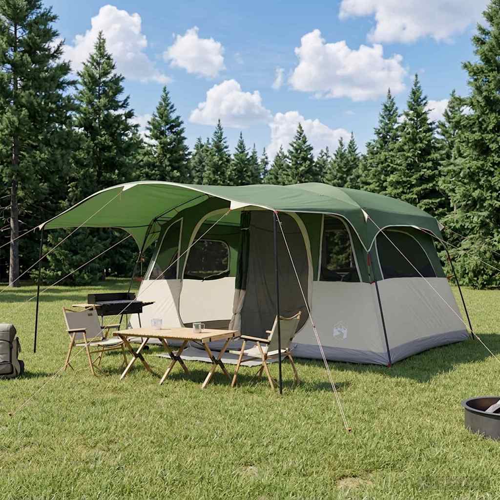 vidaXL Tunnel Tent 10-Person Green Polyester and Steel - 366 x 244 x 198 cm