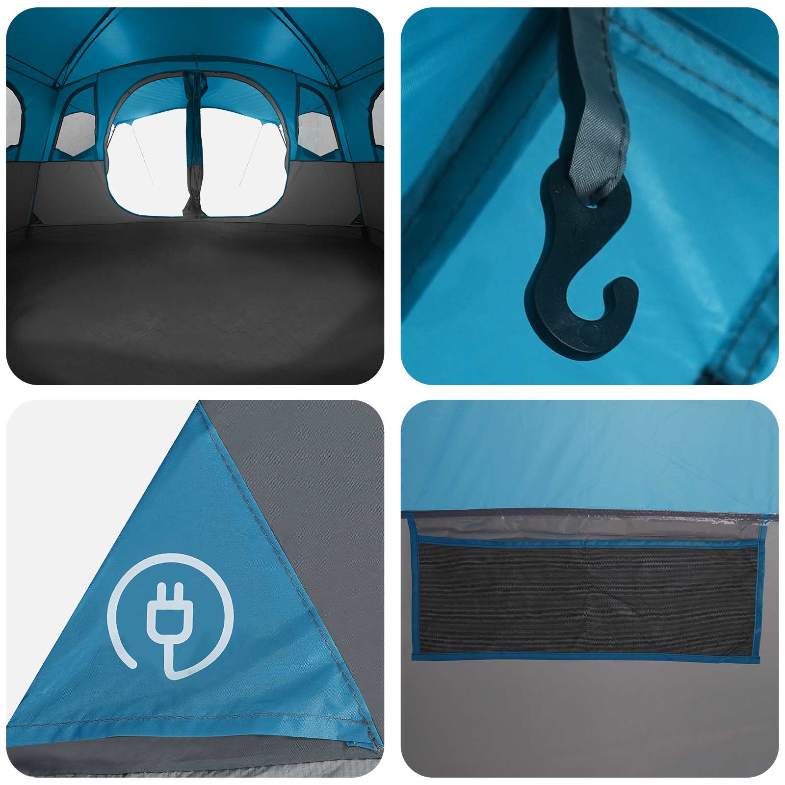 vidaXL Tunnel Tent 10-Person Blue Polyester and Steel - 366 x 244 x 198 cm