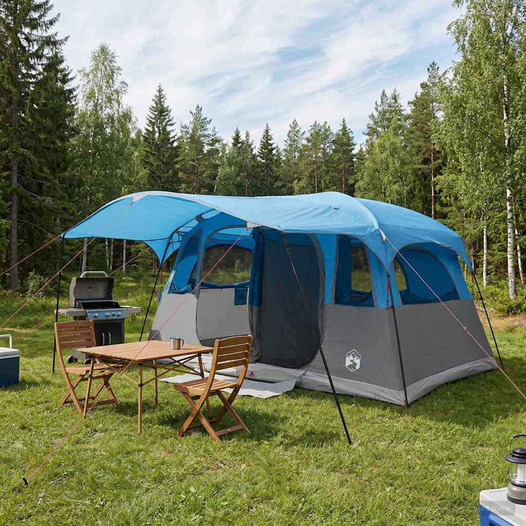 vidaXL Tunnel Tent 10-Person Blue Polyester and Steel - 366 x 244 x 198 cm