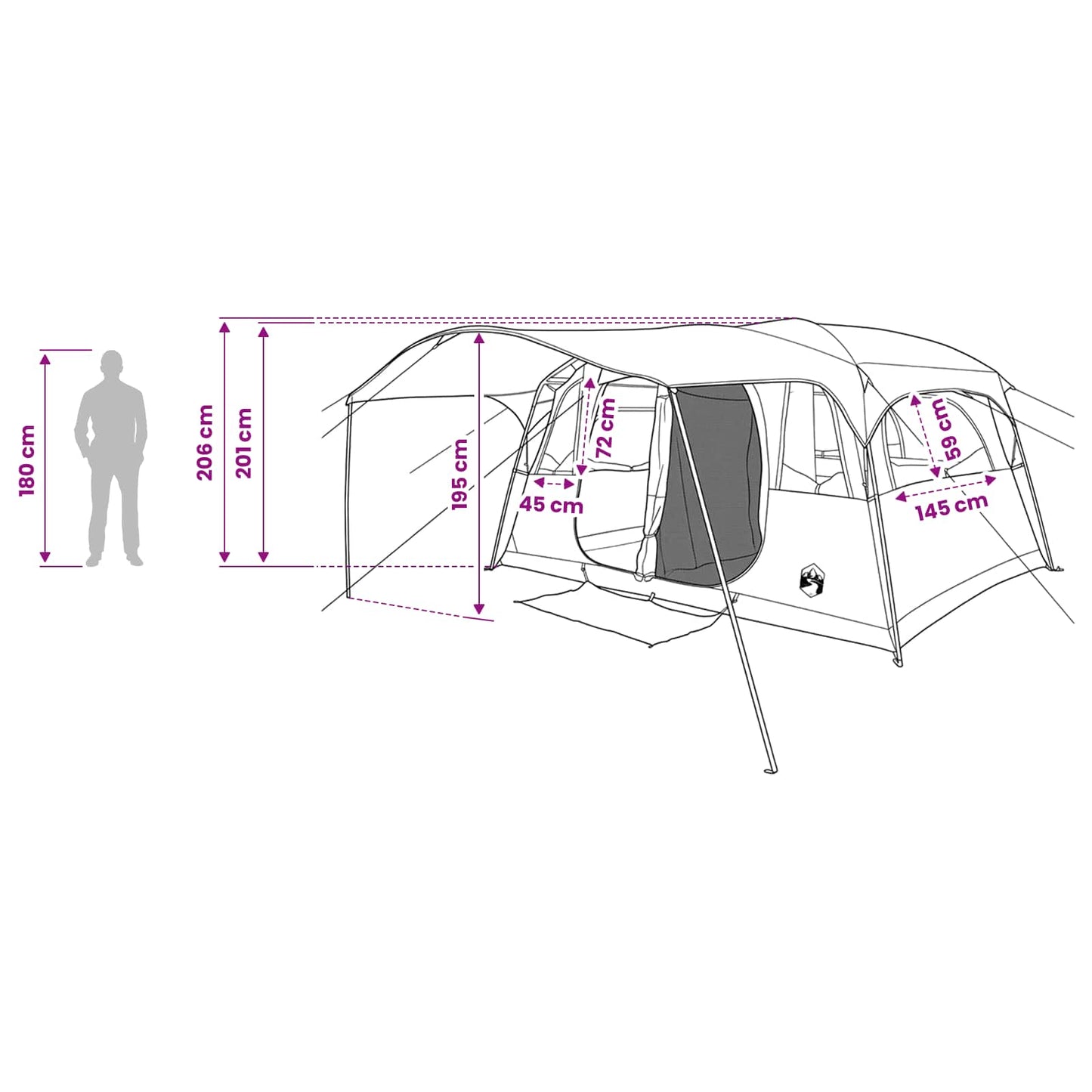 vidaXL Tunnel Tent 10-Person Blue Polyester and Steel - 366 x 244 x 198 cm
