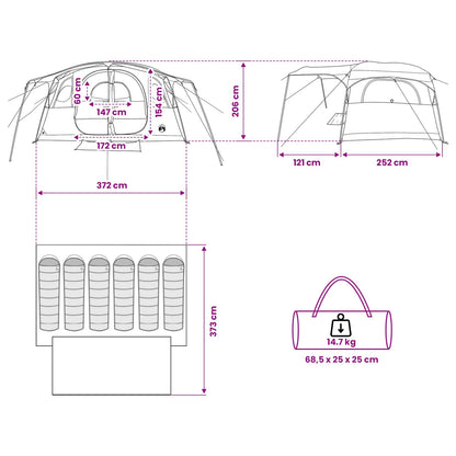 vidaXL Tunnel Tent 10-Person Blue Polyester and Steel - 366 x 244 x 198 cm