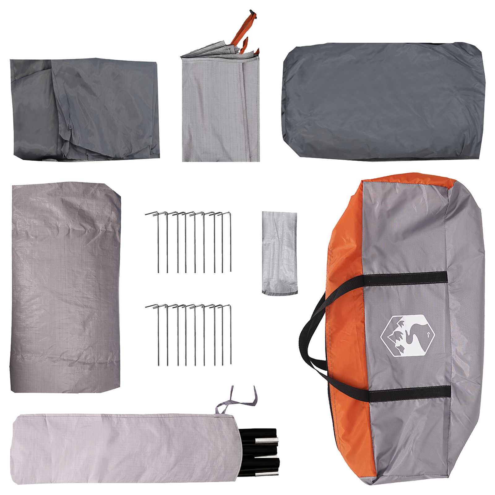 vidaXL Tunnel Tent 10-Person Grey and Orange Polyester and Steel - 366 x 244 x 198 cm