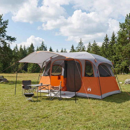 vidaXL Tunnel Tent 10-Person Grey and Orange Polyester and Steel - 366 x 244 x 198 cm