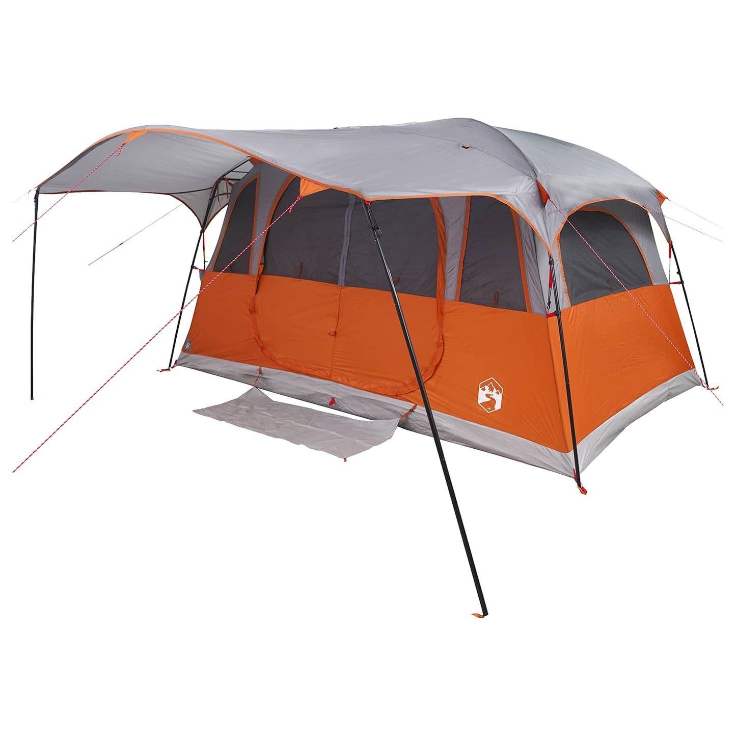 vidaXL Tunnel Tent 10-Person Grey and Orange Polyester and Steel - 366 x 244 x 198 cm
