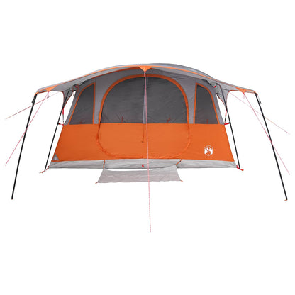 vidaXL Tunnel Tent 10-Person Grey and Orange Polyester and Steel - 366 x 244 x 198 cm