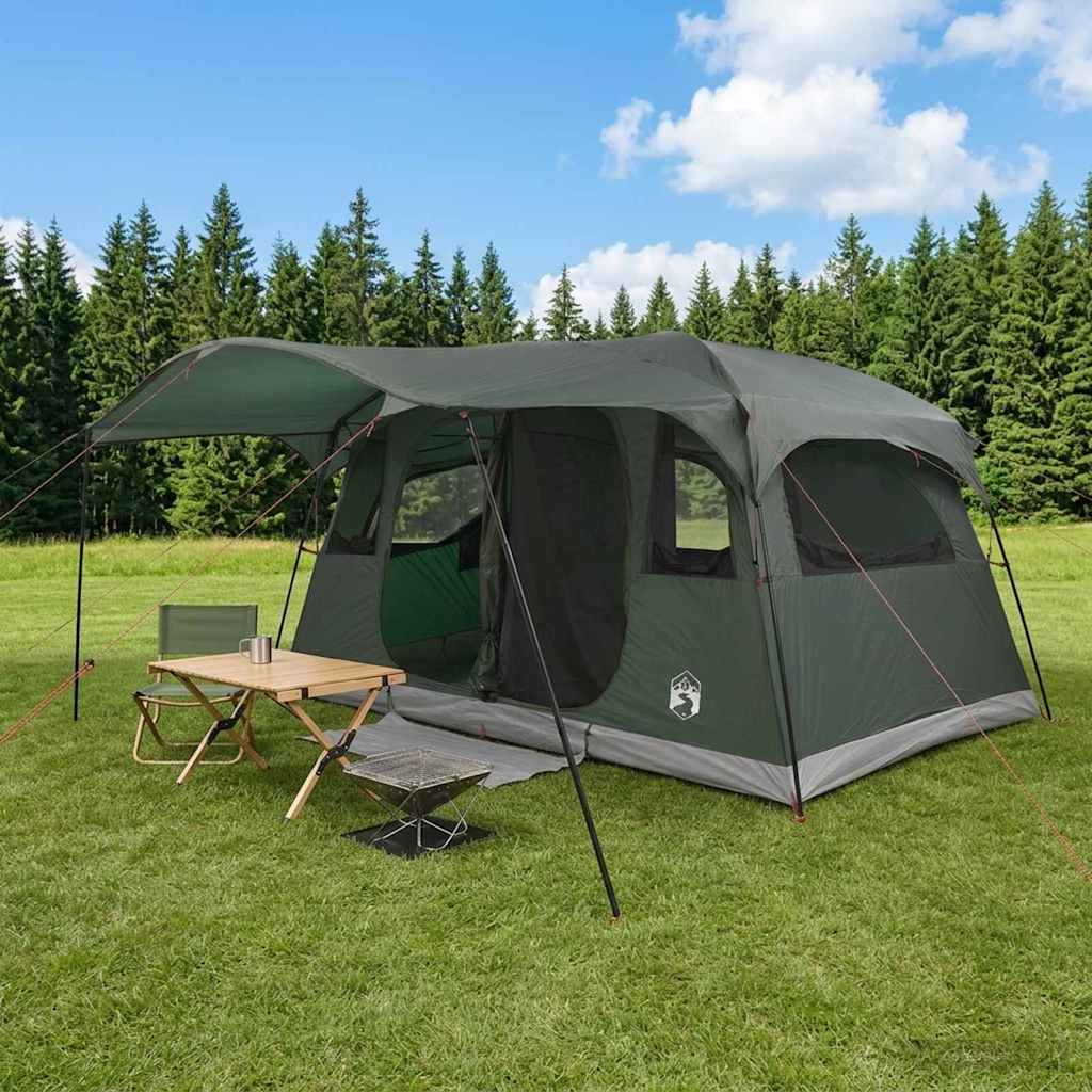 vidaXL Tunnel Tent 10-Person Army Green Polyester and Steel - 366 x 244 x 198 cm