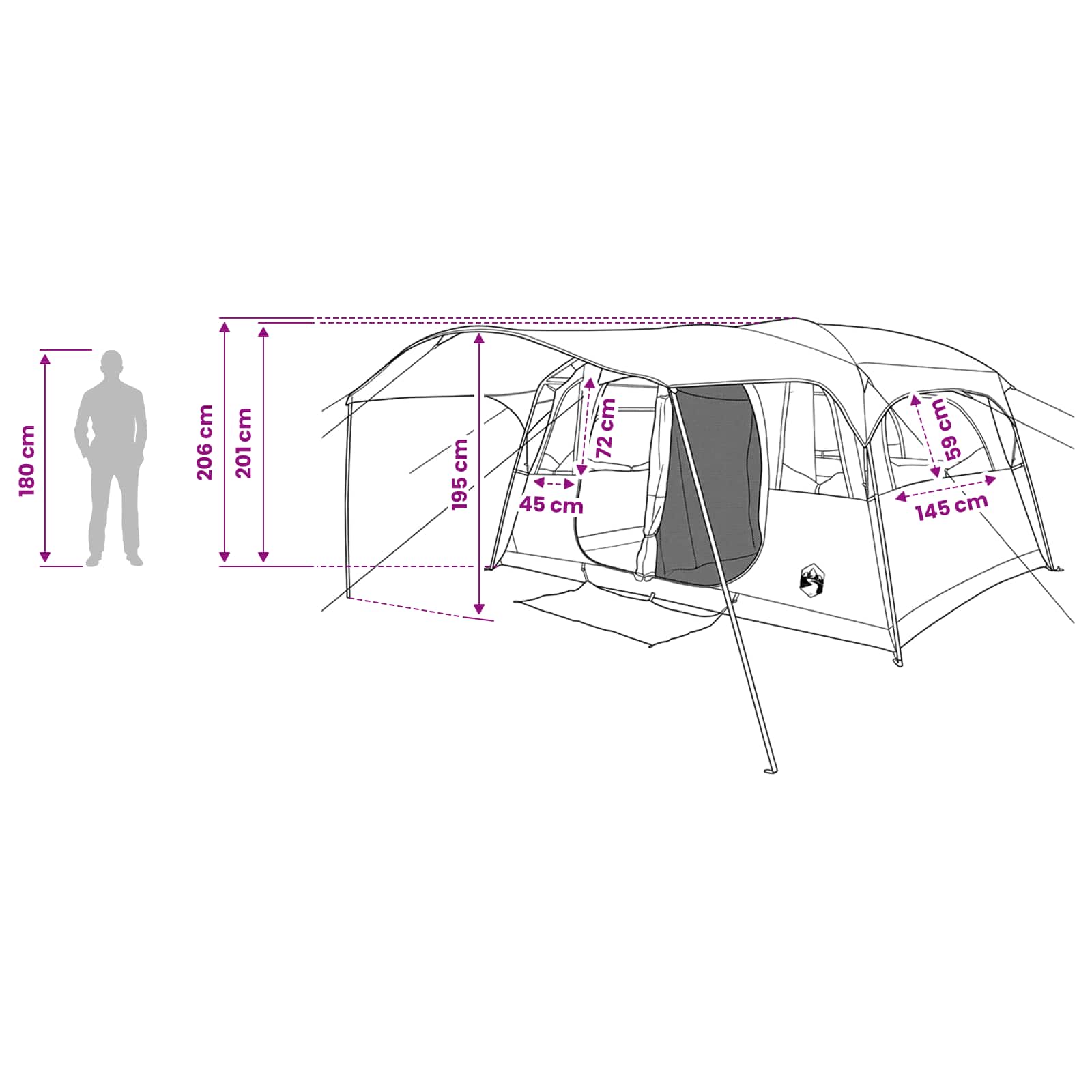 vidaXL Tunnel Tent 10-Person Army Green Polyester and Steel - 366 x 244 x 198 cm