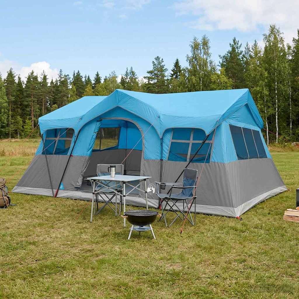 vidaXL Family Tent 487 x 340 x 216 cm Blue Polyester and Steel