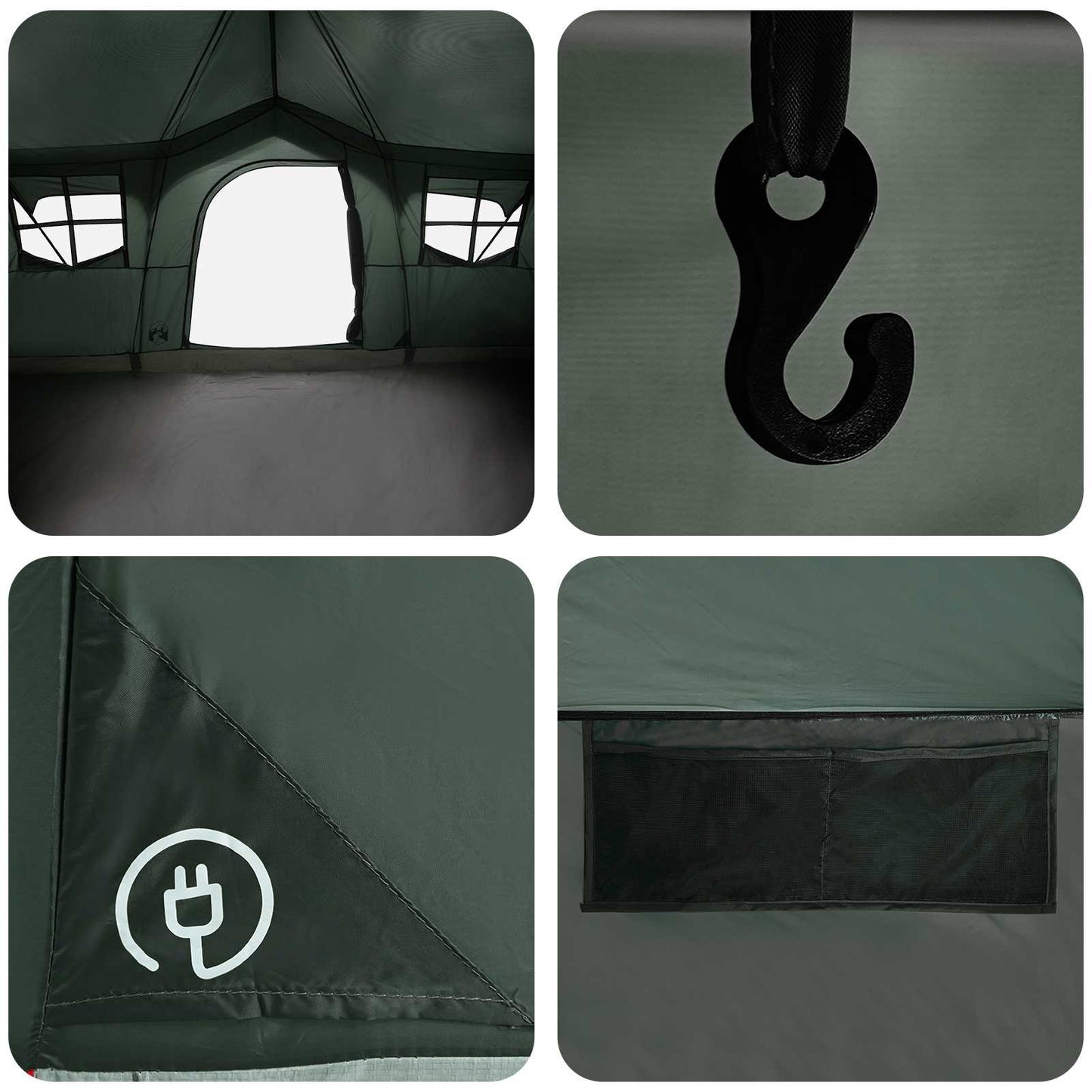 vidaXL Family Tent 487 x 340 x 216 cm Army Green Polyester and Steel