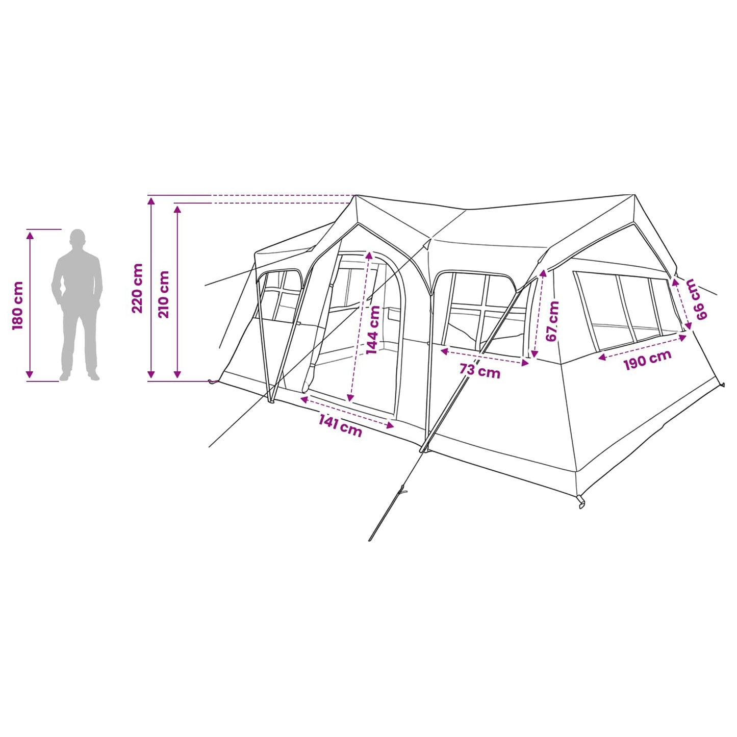 vidaXL Family Tent 487 x 340 x 216 cm Army Green Polyester and Steel
