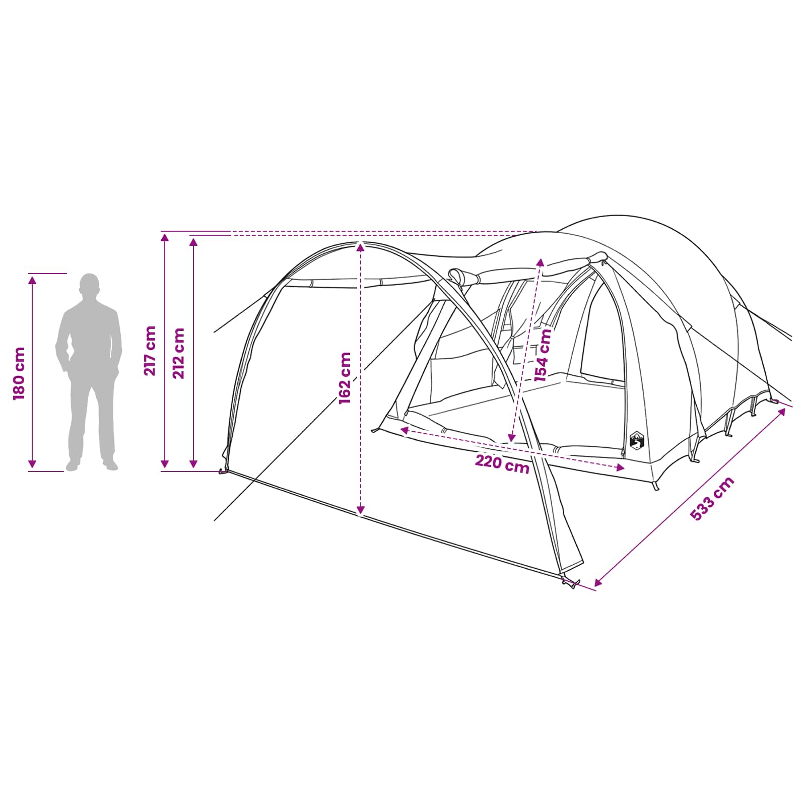 vidaXL Tunnel Tent 370 x 275 x 210 cm Green Polyester and Steel