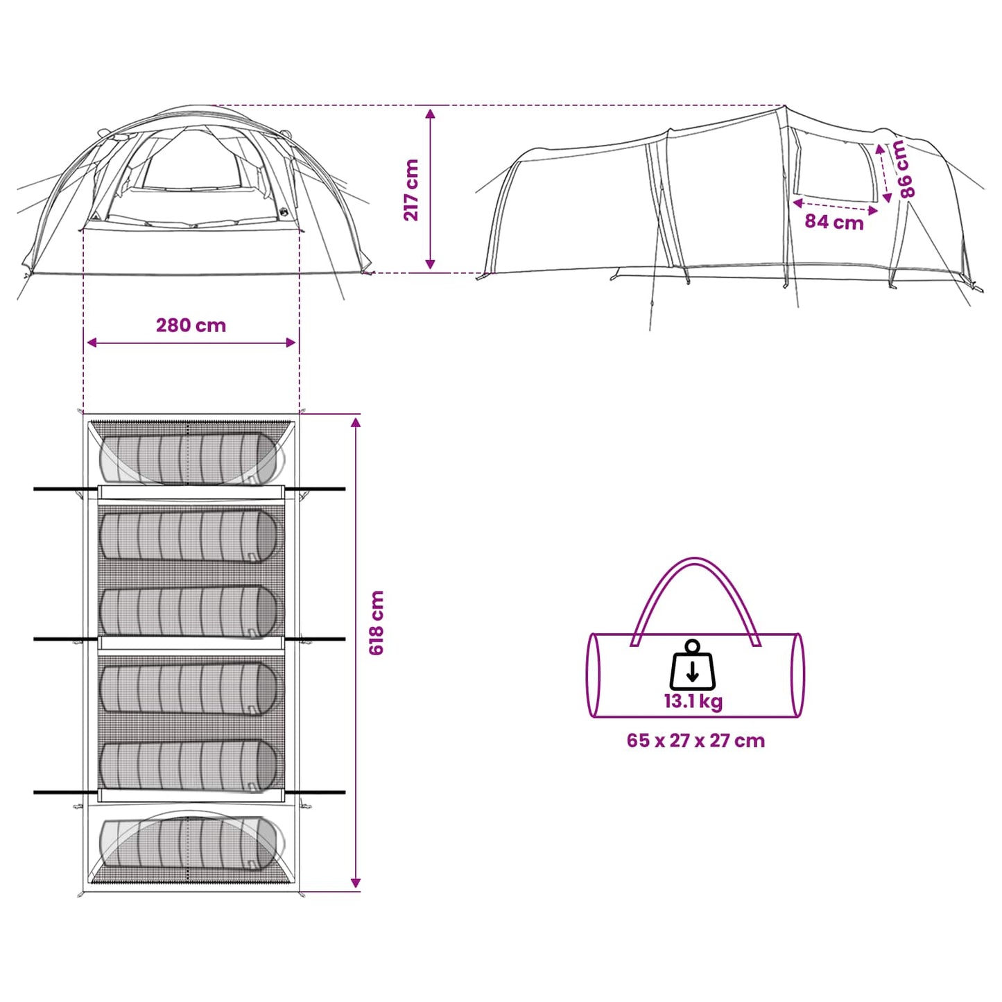 vidaXL Tunnel Tent 370 x 275 x 210 cm Army Green Polyester and Steel