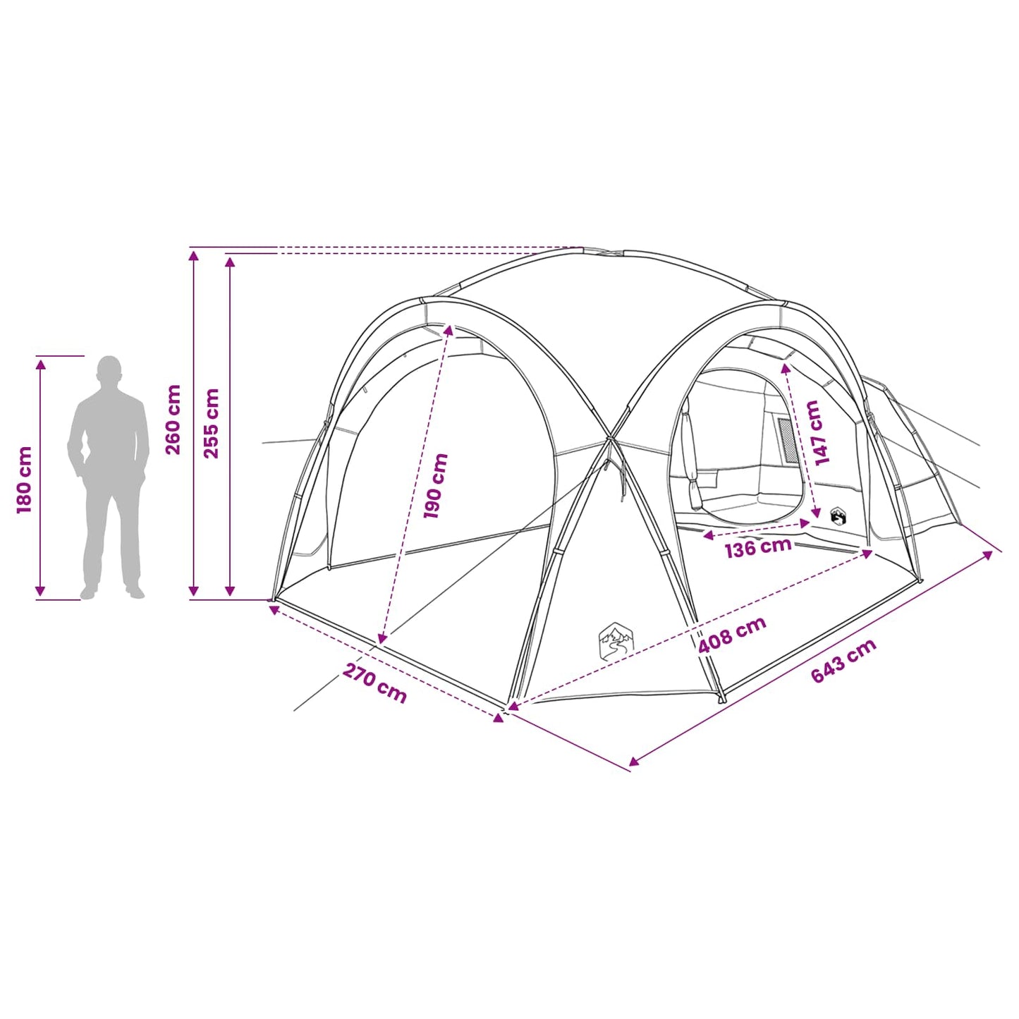 vidaXL Side Tent with Roof Blue 410 x 410 x 250 cm Polyester and Steel