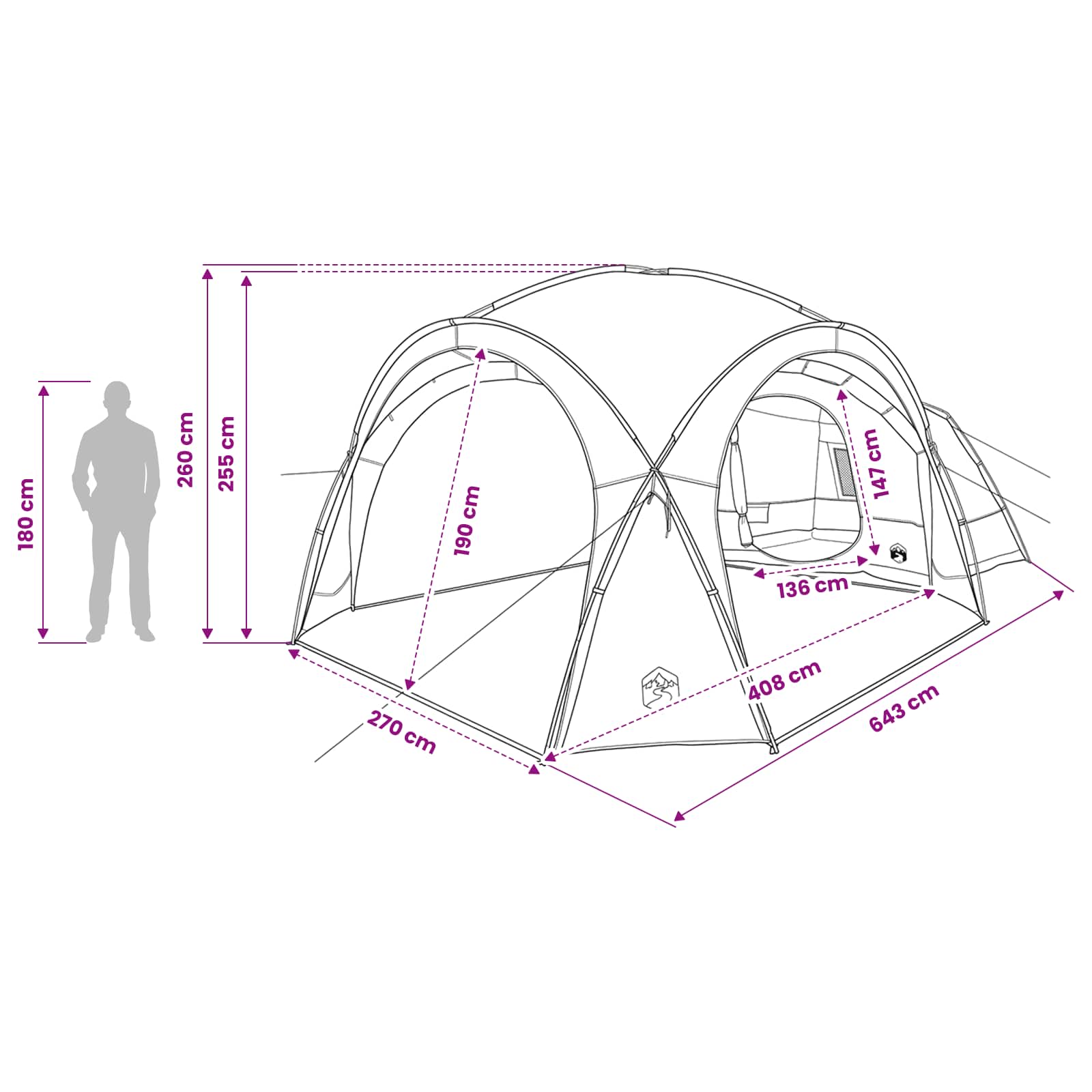 vidaXL Side Tent with Roof Blue 410 x 410 x 250 cm Polyester and Steel