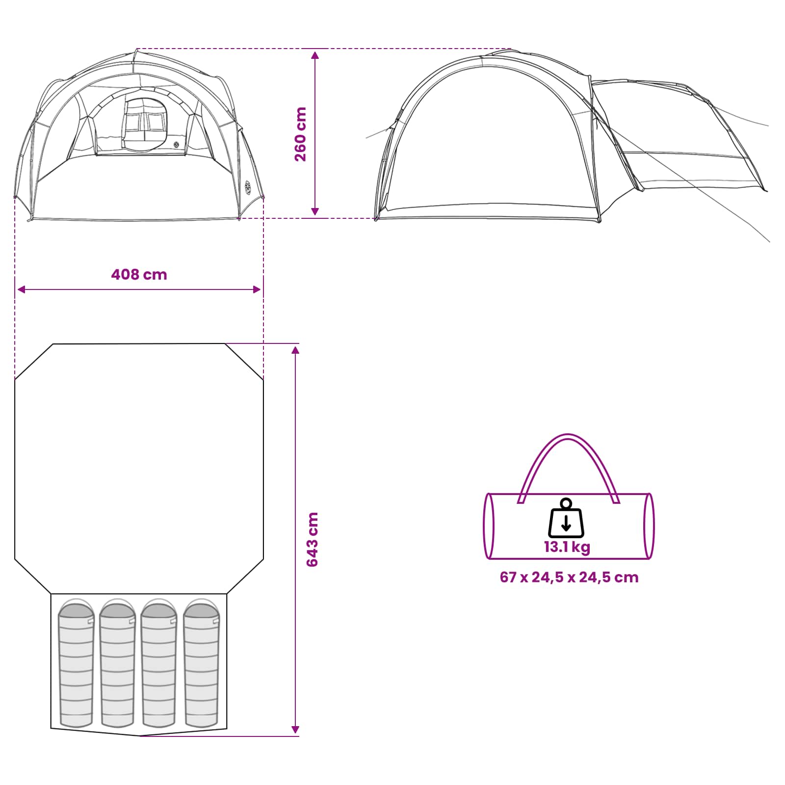 vidaXL Side Tent with Roof Blue 410 x 410 x 250 cm Polyester and Steel