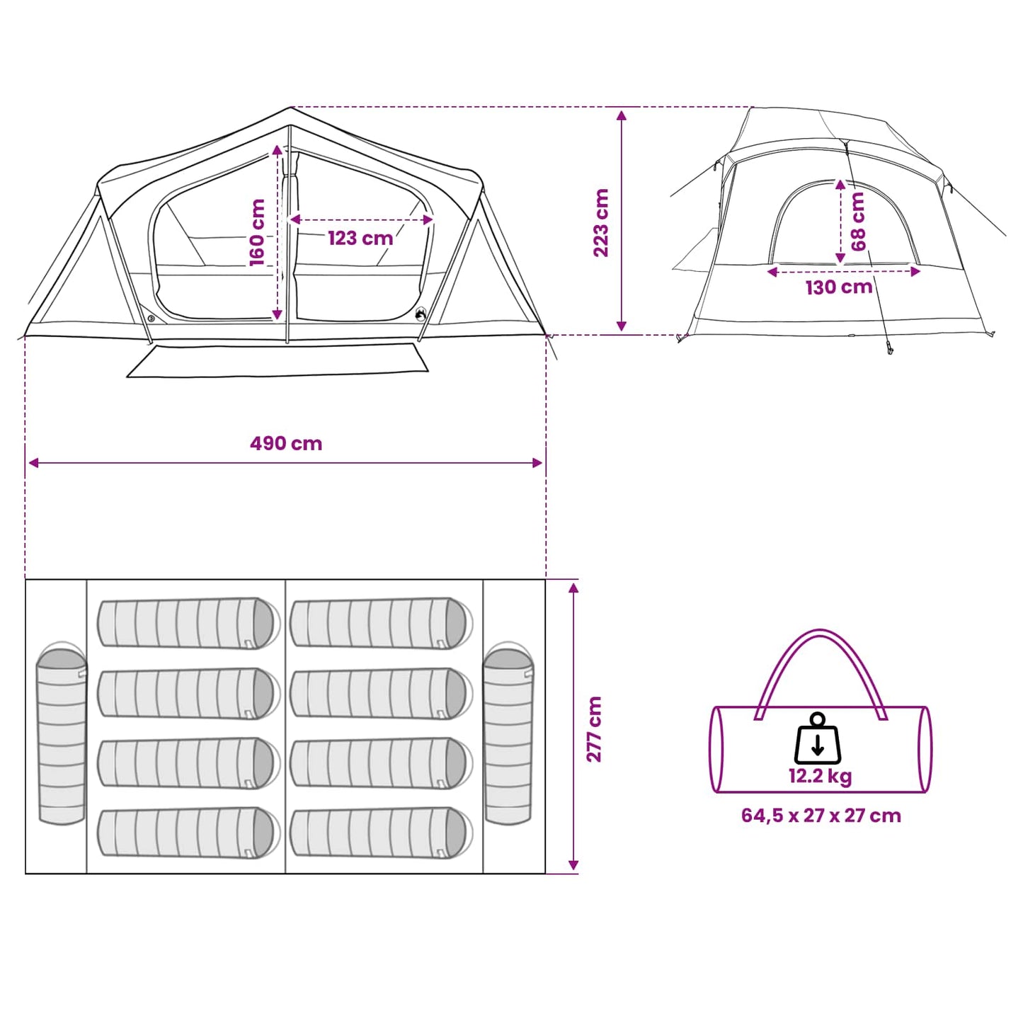 vidaXL Cabin Tent Green 480 x 273 x 205 cm Polyester and Steel