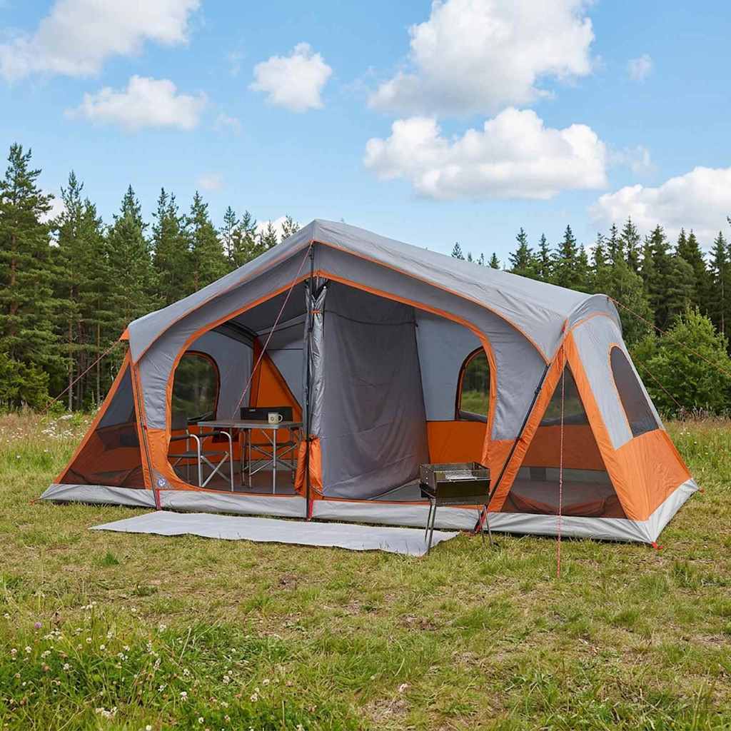 vidaXL Cabin Tent with Roof Grey and Orange 480 x 273 x 205 cm